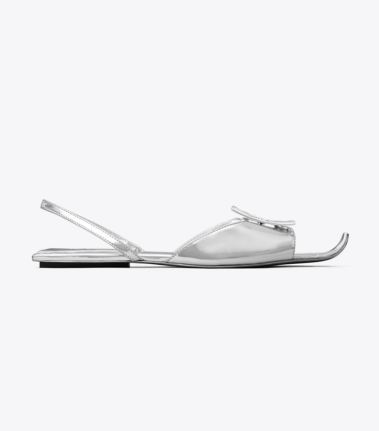 TORY BURCH LOGO FLAT SLINGBACK SANDAL - Silver / Silver