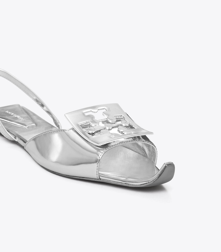 TORY BURCH LOGO FLAT SLINGBACK SANDAL - Silver / Silver