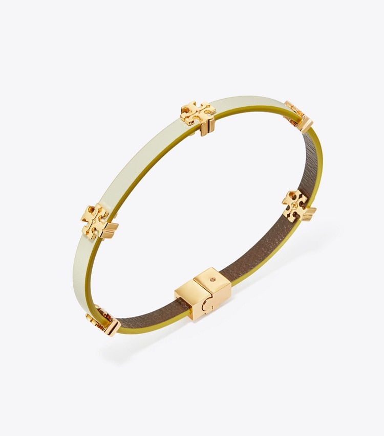 TORY BURCH ELEANOR LEATHER BRACELET - Tory Gold / New Ivory