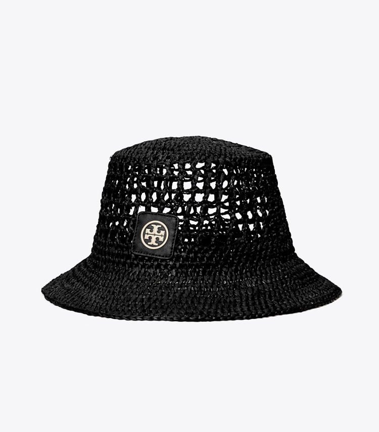 TORY BURCH RAFFIA BUCKET HAT - Black / Black