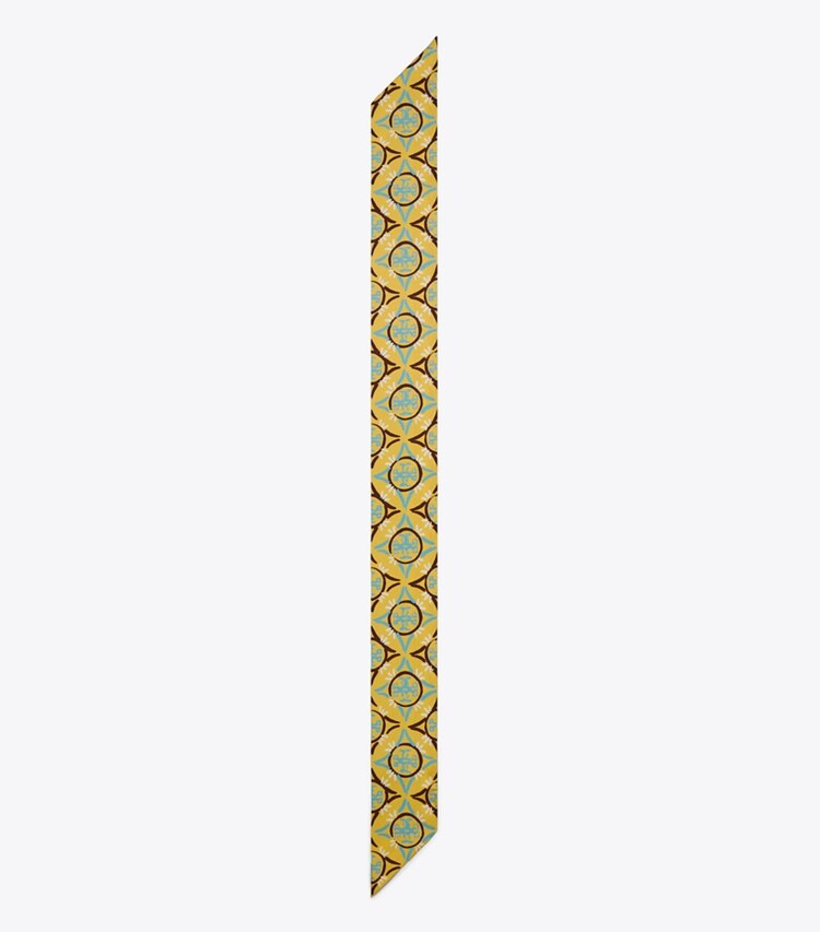 TORY BURCH MOSAIC MONOGRAM DOUBLE-SIDED SILK RIBBON TIE - Cornmeal - Click Image to Close