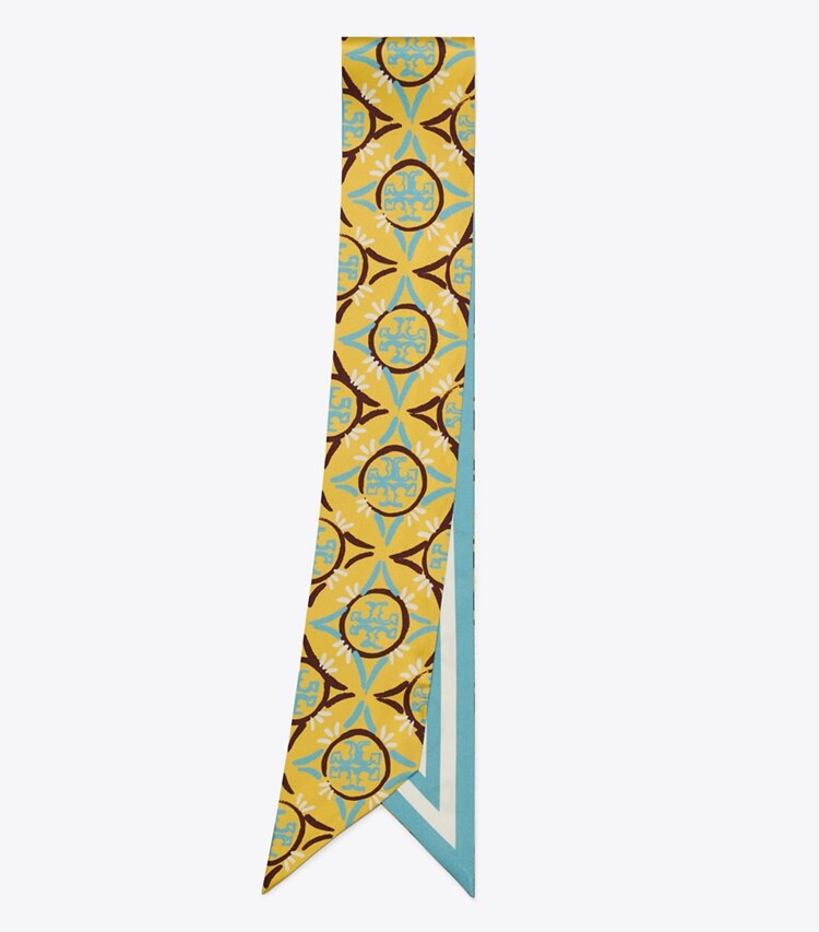 TORY BURCH MOSAIC MONOGRAM DOUBLE-SIDED SILK RIBBON TIE - Cornmeal