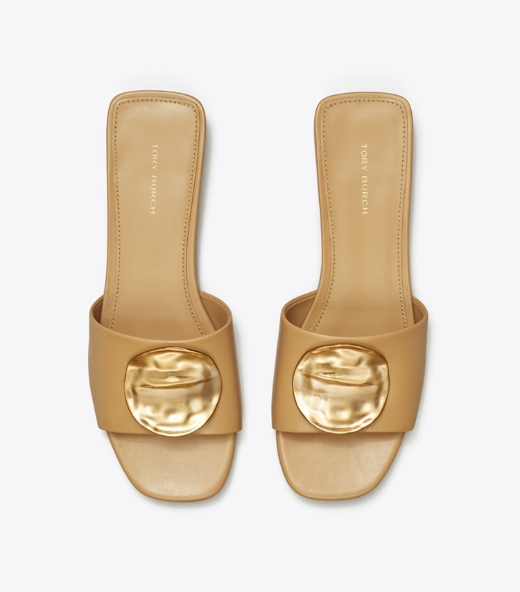 TORY BURCH PATOS MULE SANDAL - Ginger Shortbread / Gold / Gold