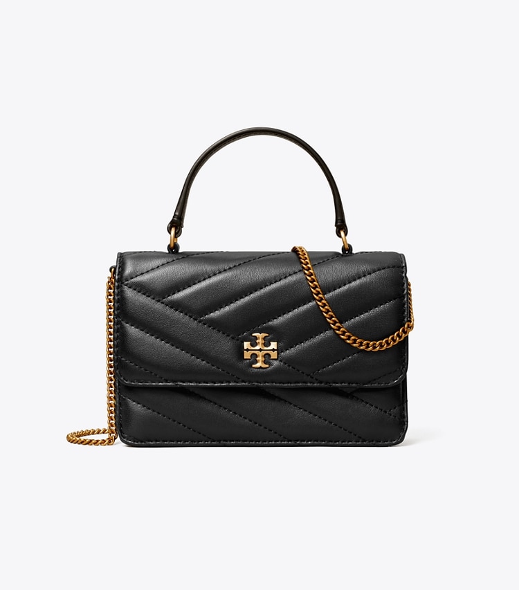 TORY BURCH MINI KIRA CHEVRON TOP HANDLE CHAIN WALLET - Black