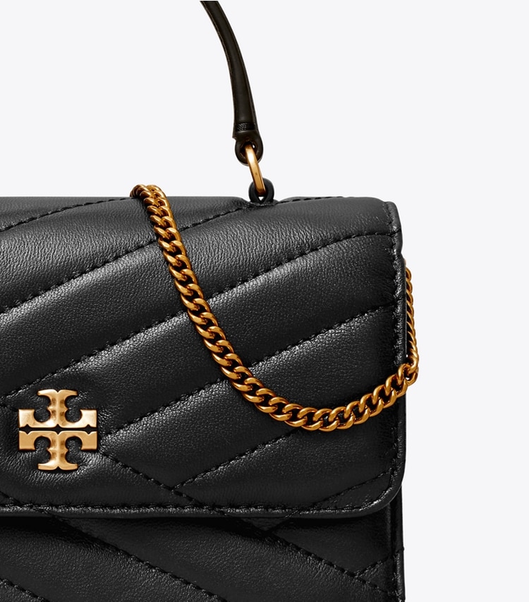 TORY BURCH MINI KIRA CHEVRON TOP HANDLE CHAIN WALLET - Black