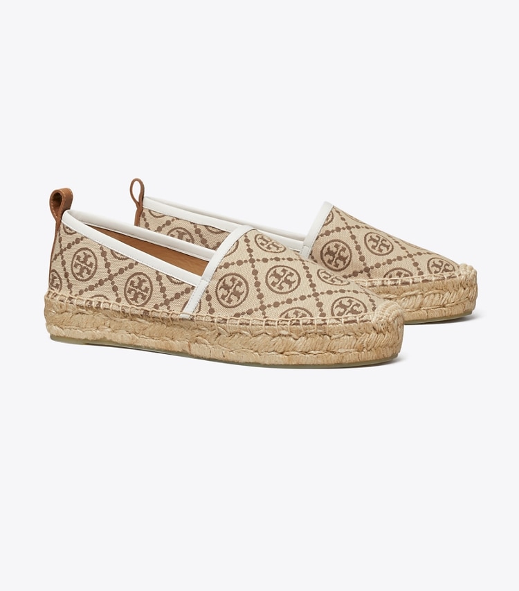 TORY BURCH T MONOGRAM PLATFORM ESPADRILLE - Hazelnut Logo Jacquard / New Ivory