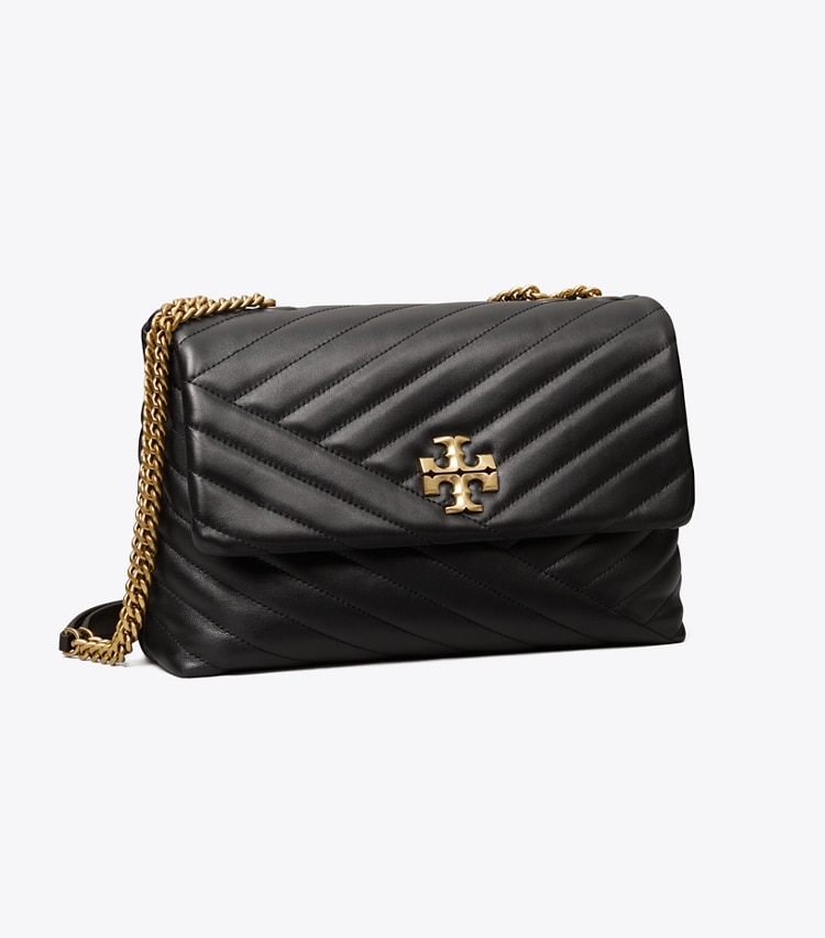 TORY BURCH KIRA CHEVRON CONVERTIBLE SHOULDER BAG - Black / Rolled Brass