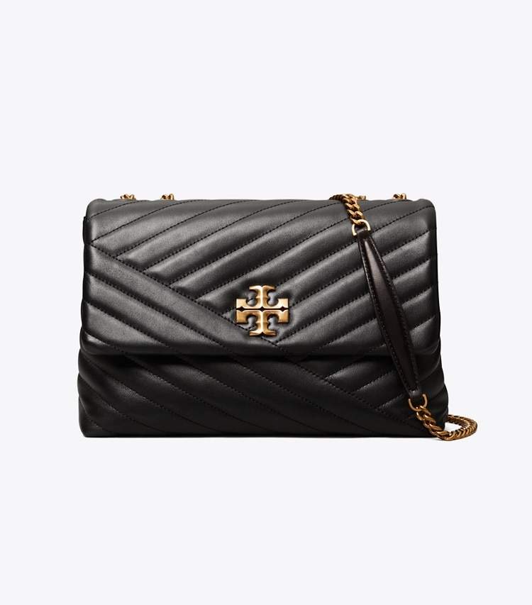 TORY BURCH KIRA CHEVRON CONVERTIBLE SHOULDER BAG - Black / Rolled Brass