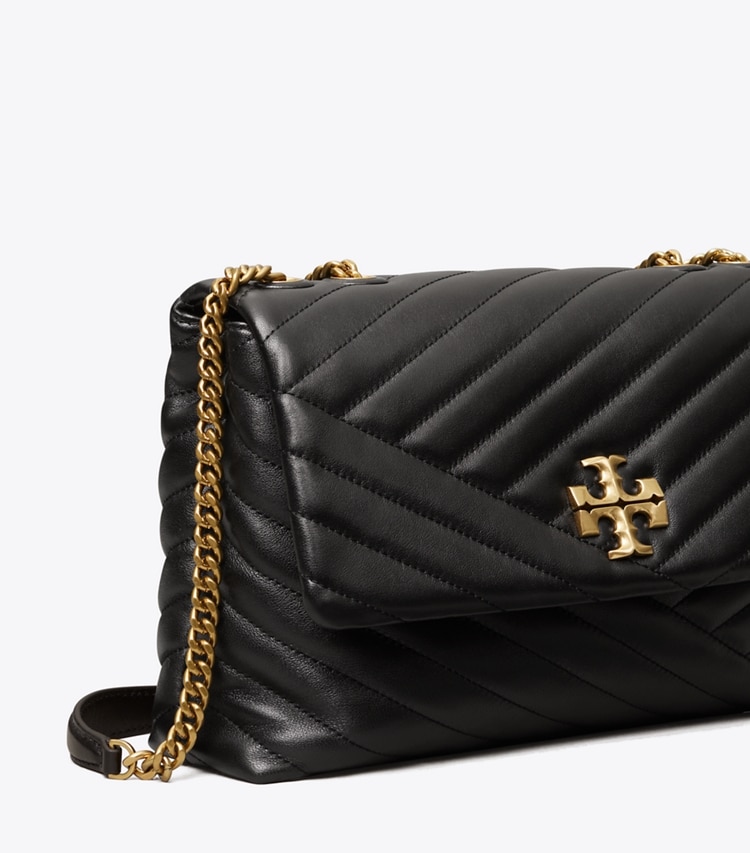 TORY BURCH KIRA CHEVRON CONVERTIBLE SHOULDER BAG - Black / Rolled Brass