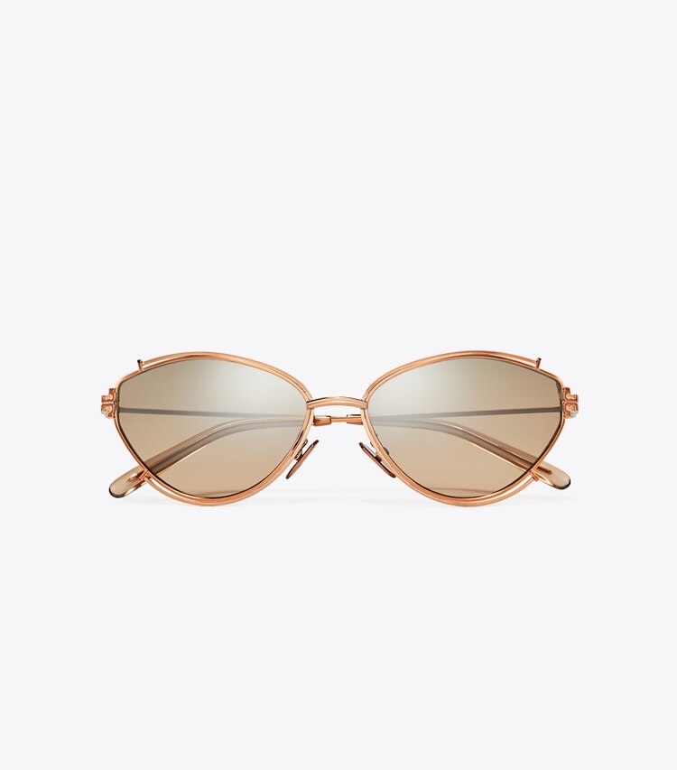 TORY BURCH ELEANOR OVAL SUNGLASSES - Copper/Brown Mirror Gradient Silver