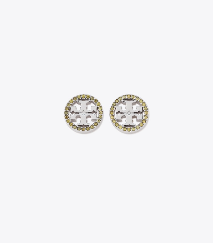 TORY BURCH MILLER PAVe STUD EARRING - Tory Silver / Olive - Click Image to Close