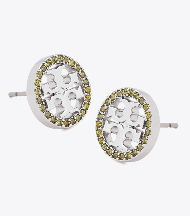 TORY BURCH MILLER PAVe STUD EARRING - Tory Silver / Olive