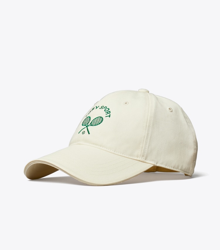 TORY BURCH EMBROIDERED RACQUETS CAP - New Ivory - Click Image to Close