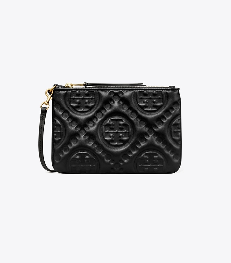 TORY BURCH T MONOGRAM EMBOSSED POUCH - Black