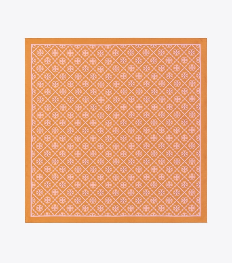 TORY BURCH T MONOGRAM TWO-TONE SCARF - Golden Marigold / Pink - Click Image to Close