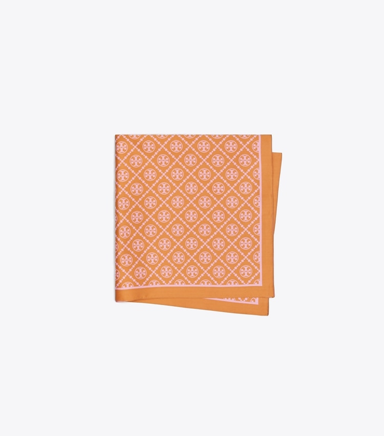 TORY BURCH T MONOGRAM TWO-TONE SCARF - Golden Marigold / Pink