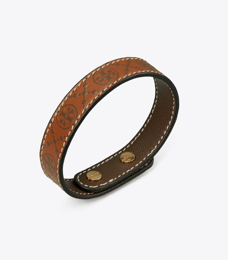 TORY BURCH MILLER LEATHER BRACELET - Tory Gold / Classic Cuoio / Cold Brew