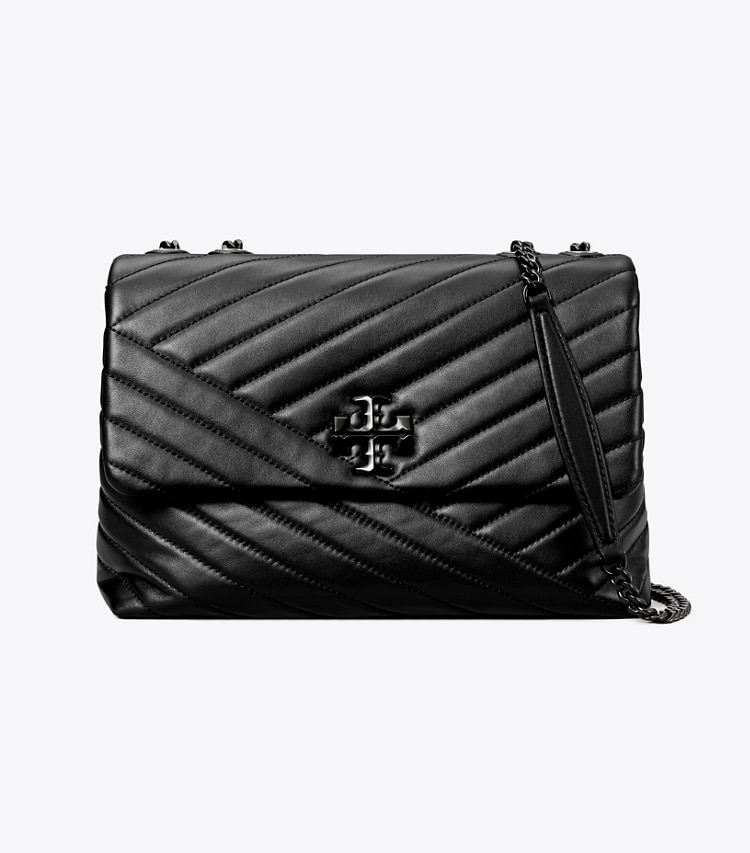 TORY BURCH KIRA CHEVRON CONVERTIBLE SHOULDER BAG - Black / Silver