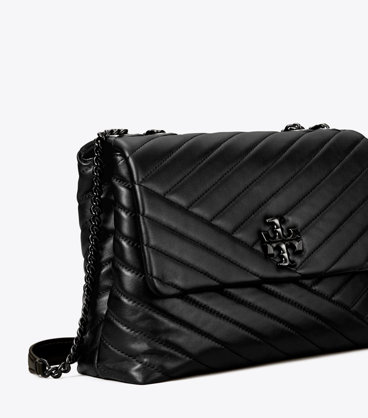 TORY BURCH KIRA CHEVRON CONVERTIBLE SHOULDER BAG - Black / Silver