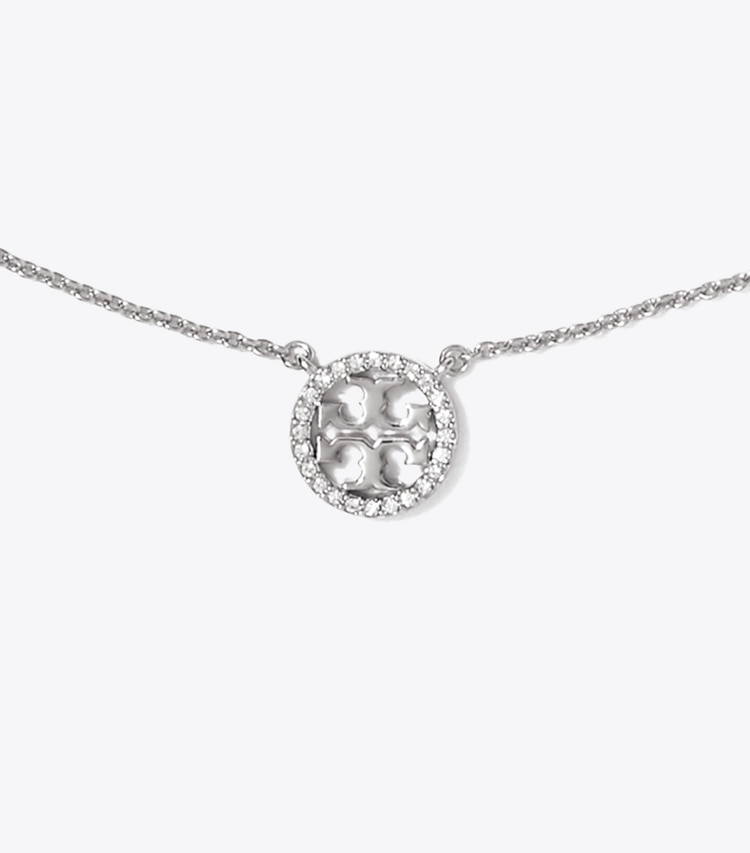 TORY BURCH MILLER PAVe LOGO DELICATE NECKLACE - Tory Silver/Crystal