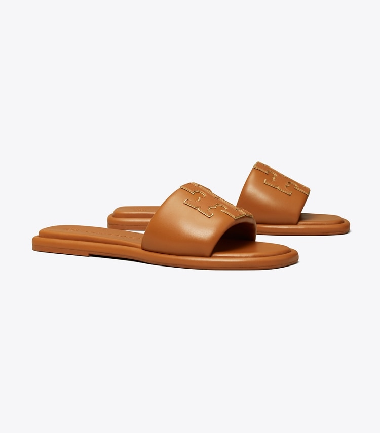 TORY BURCH DOUBLE T SPORT SLIDE - Bourbon Miele / Gold - Click Image to Close