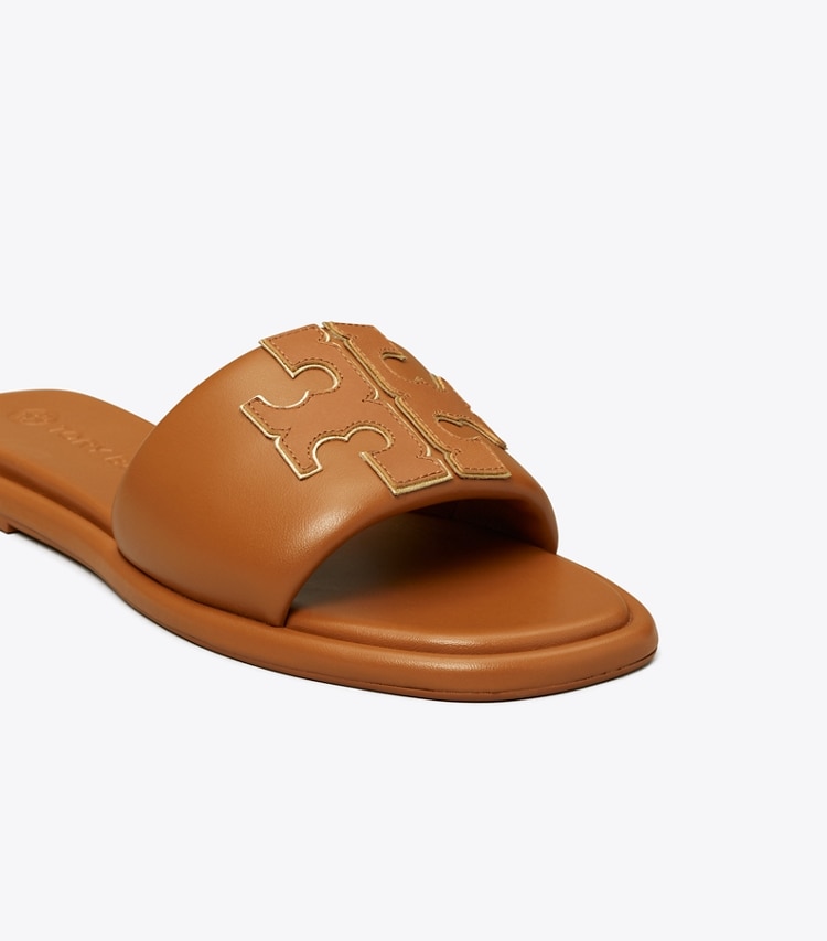 TORY BURCH DOUBLE T SPORT SLIDE - Bourbon Miele / Gold