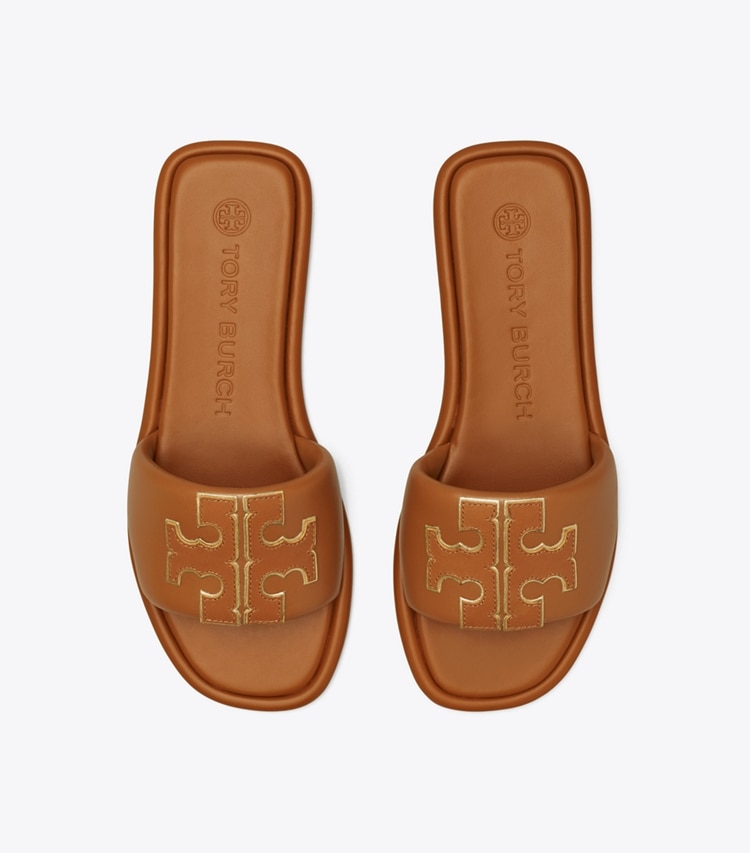 TORY BURCH DOUBLE T SPORT SLIDE - Bourbon Miele / Gold