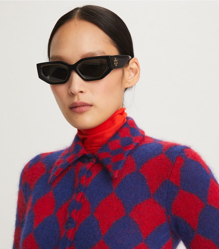 TORY BURCH KIRA GEOMETRIC SUNGLASSES - Dark Tortoise