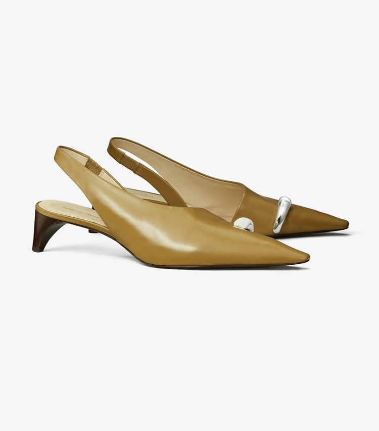 TORY BURCH PIERCED SLINGBACK HEEL - Coconut Shell