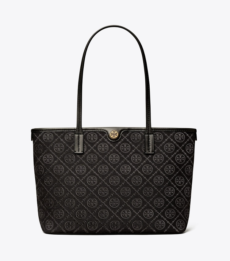 TORY BURCH SMALL T MONOGRAM ZIP TOTE - Black