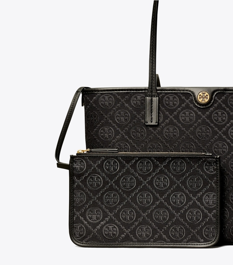 TORY BURCH SMALL T MONOGRAM ZIP TOTE - Black