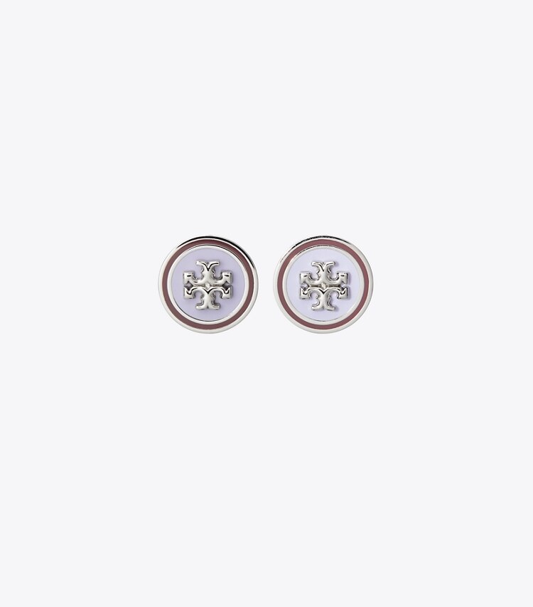 TORY BURCH KIRA ENAMEL CIRCLE-STUD EARRING - Tory Silver / Lavender / Chocolate