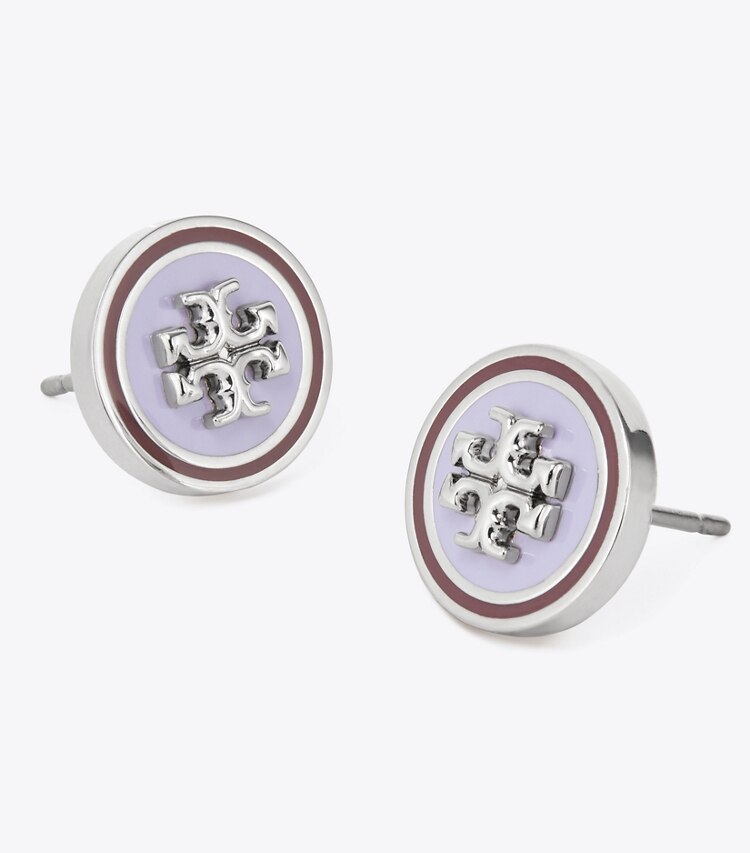 TORY BURCH KIRA ENAMEL CIRCLE-STUD EARRING - Tory Silver / Lavender / Chocolate