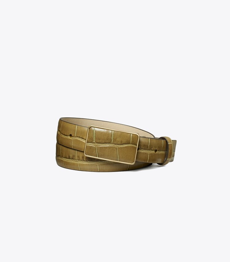 TORY BURCH CROC EMBOSSED PLATE BELT - Coconut Shell - Click Image to Close