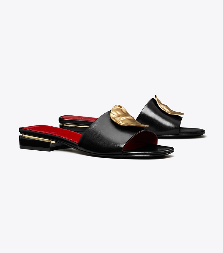 TORY BURCH PATOS MULE SANDAL - Perfect Black / Tory Red / Tory Red - Click Image to Close