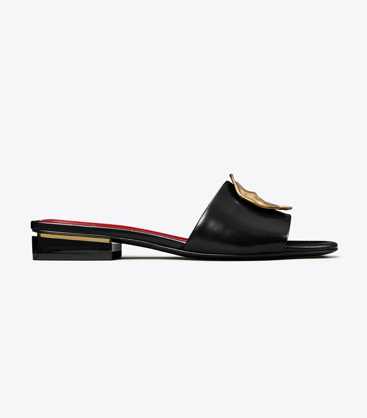 TORY BURCH PATOS MULE SANDAL - Perfect Black / Tory Red / Tory Red