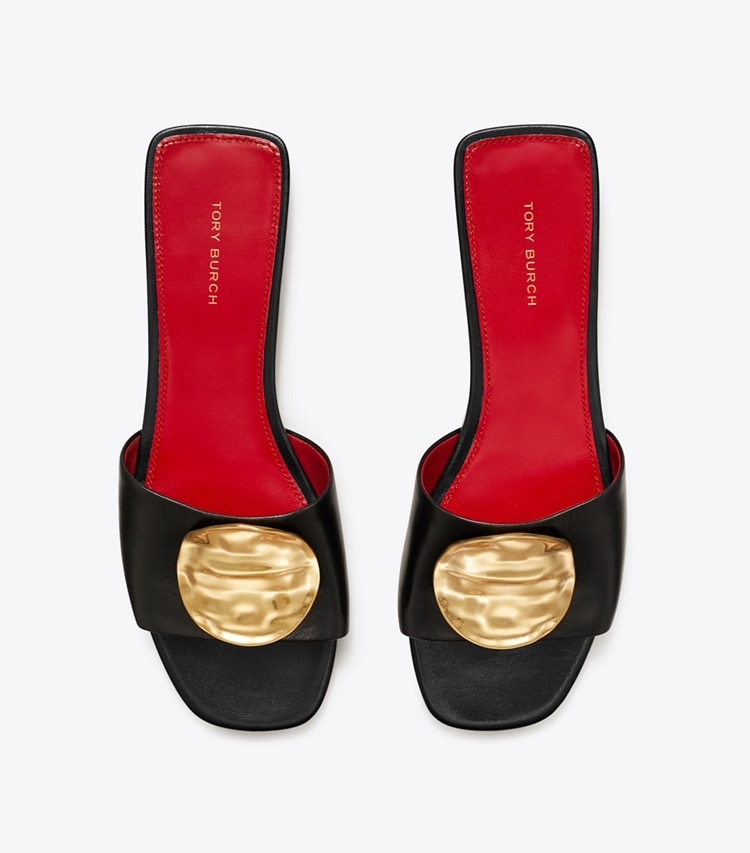 TORY BURCH PATOS MULE SANDAL - Perfect Black / Tory Red / Tory Red