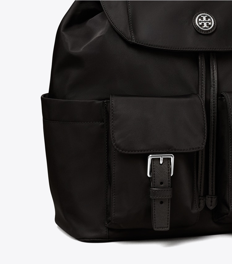 TORY BURCH NYLON FLAP BACKPACK - Black