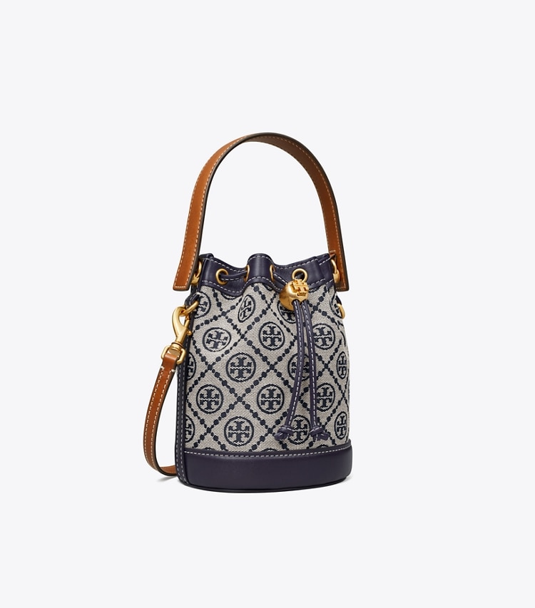 TORY BURCH MINI T MONOGRAM BUCKET BAG - Tory Navy - Click Image to Close