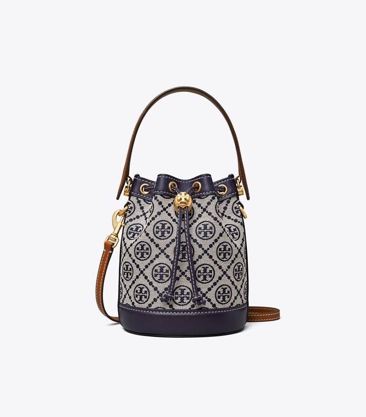 TORY BURCH MINI T MONOGRAM BUCKET BAG - Tory Navy