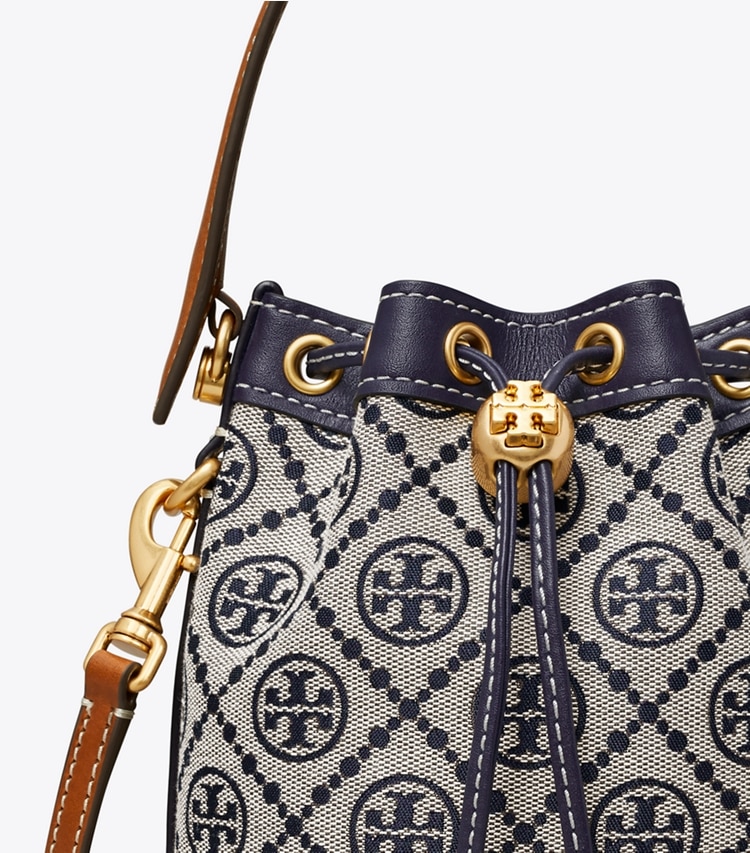 TORY BURCH MINI T MONOGRAM BUCKET BAG - Tory Navy