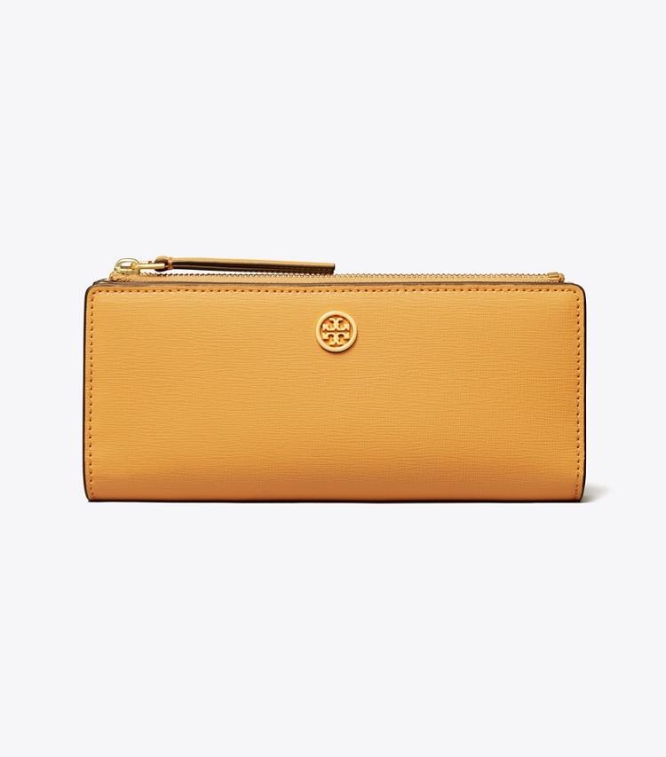 TORY BURCH ROBINSON ZIP SLIM WALLET - English Ochre