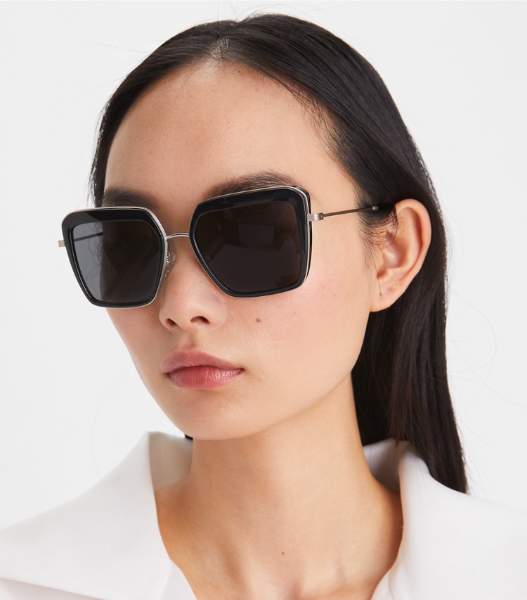 TORY BURCH KIRA BOLD RIM SUNGLASSES - Black/Dark Grey