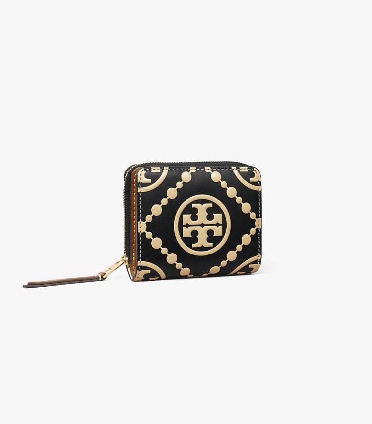 TORY BURCH T MONOGRAM CONTRAST EMBOSSED BI-FOLD WALLET - Black / New Cream - Click Image to Close