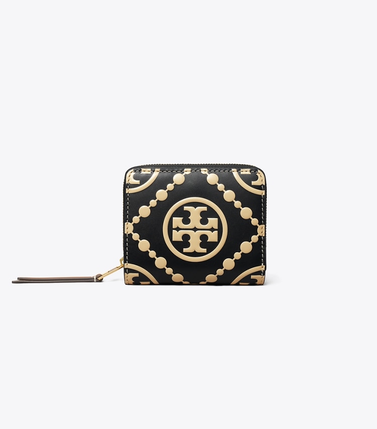 TORY BURCH T MONOGRAM CONTRAST EMBOSSED BI-FOLD WALLET - Black / New Cream