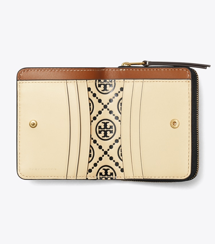 TORY BURCH T MONOGRAM CONTRAST EMBOSSED BI-FOLD WALLET - Black / New Cream