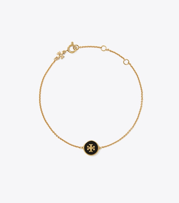 TORY BURCH KIRA ENAMEL CHAIN BRACELET - Tory Gold / Black - Click Image to Close