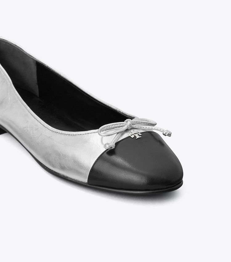 TORY BURCH CAP-TOE BALLET - Silver / Perfect Black