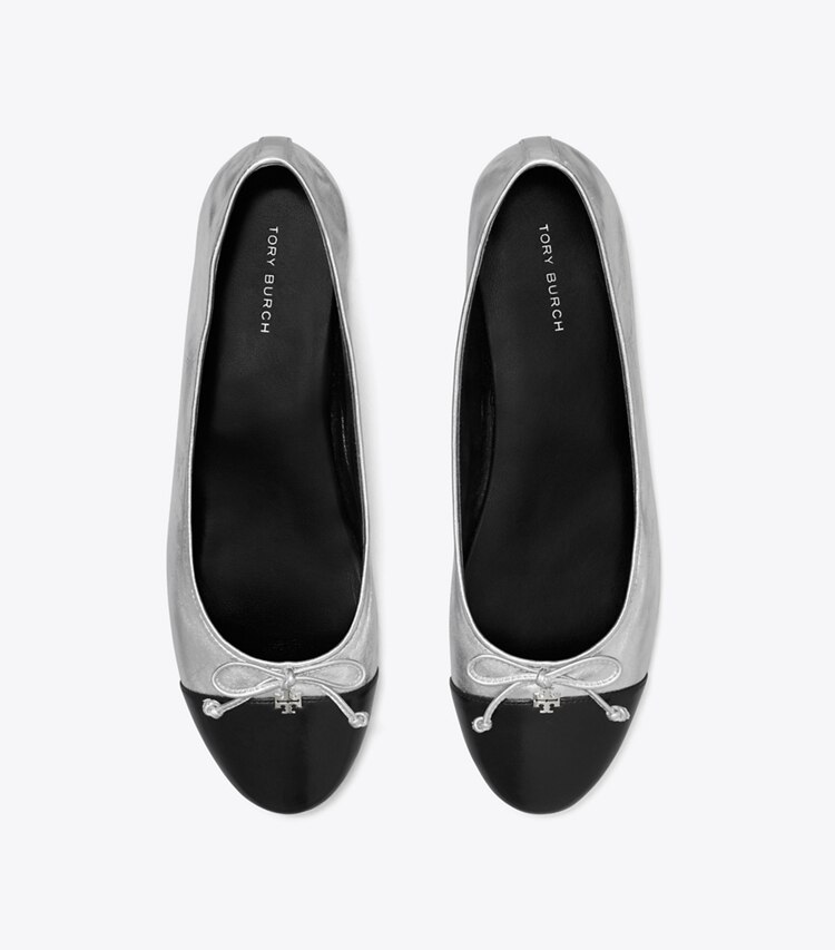 TORY BURCH CAP-TOE BALLET - Silver / Perfect Black