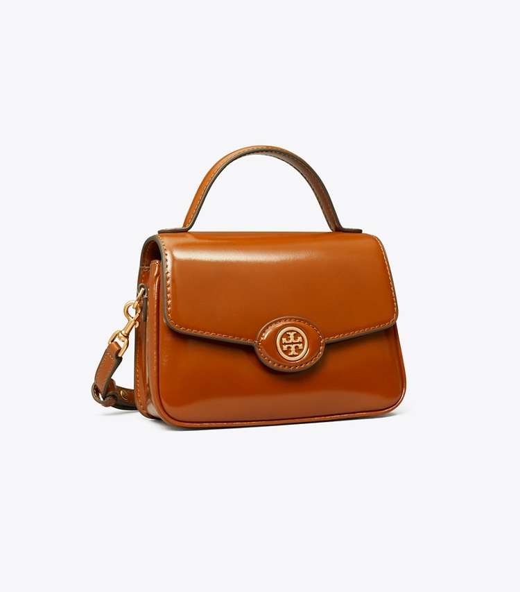 TORY BURCH SMALL ROBINSON SPAZZOLATO TOP-HANDLE BAG - Dark Sienna - Click Image to Close